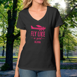 Cute Fly Like A Girl Pink Airplane Girly Aviation  T-Shirt