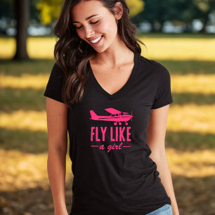 Cute Fly Like A Girl Pink Airplane Girly Aviation T-Shirt
