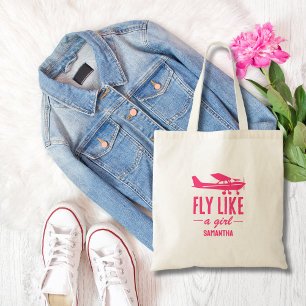 Cute Fly Like A Girl Pink Airplane Girly Aviation Tote Bag