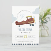 Cute Fly Over Airplane Cloud Heart Birthday Invite (Standing Front)