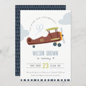 Cute Fly Over Airplane Cloud Heart Birthday Invite (Front/Back)