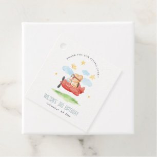 Cute Fly Over Teddy Bear Animal Plane Birthday Favor Tags