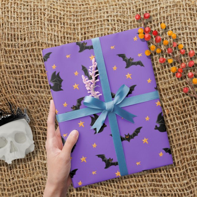 Cute Flying Bats and Stars Pattern Halloween Wrapping Paper (Creator Uploaded)