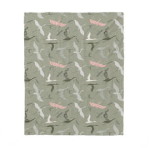 Cute flying birds on sage green pattern 