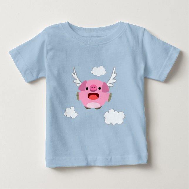 Cute Flying Cartoon Pig Baby T-Shirt (Front)