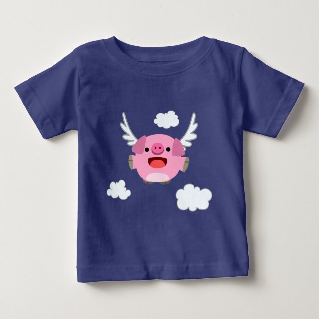 Cute Flying Cartoon Pig Baby T-Shirt (Front)