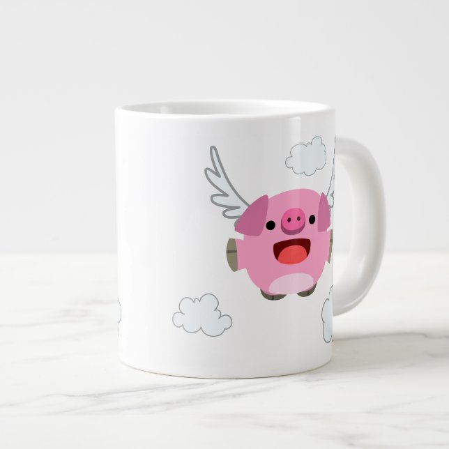 Cute Flying Cartoon Pig Giant Coffee Mug (Front Right)