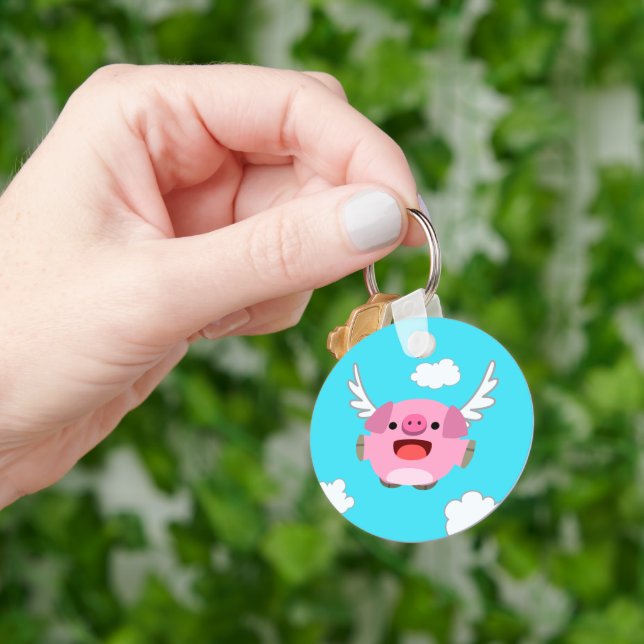 Cute Flying Cartoon Pig Keychain (Hand)