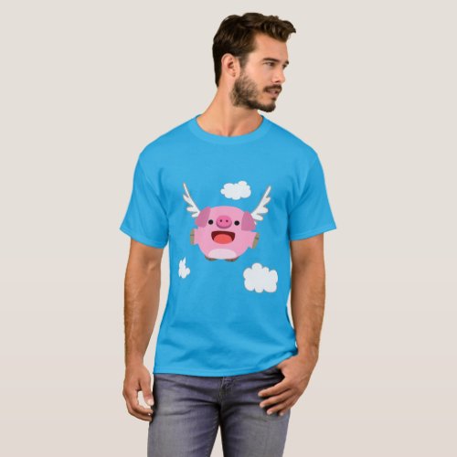 Cute Flying Cartoon Pig T_Shirt