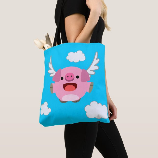 Cute Flying Cartoon Pig Tote Bag (Close Up)