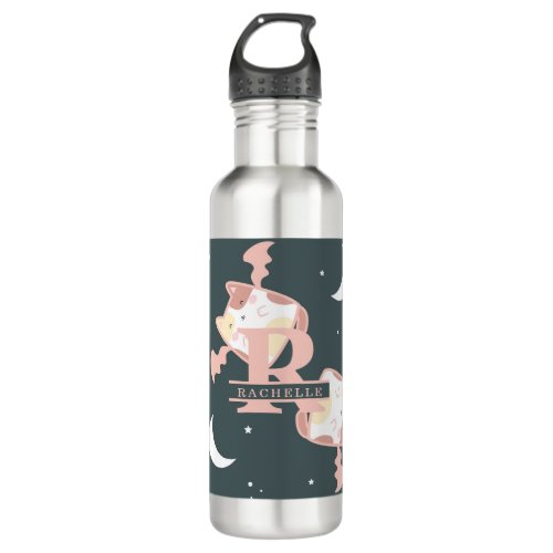 Cute Flying Cats in a Blue Background Stainless Steel Water Bottle
