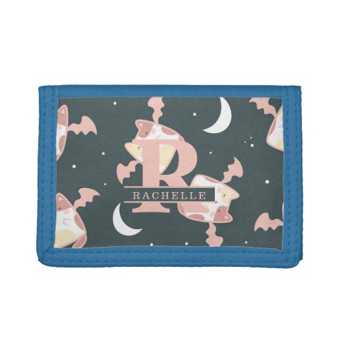 Cute Flying Cats in a Blue Background Trifold Wallet