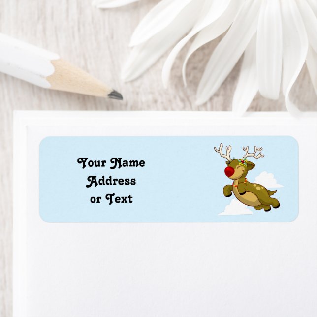 Cute Flying Christmas Reindeer  Label (Insitu)