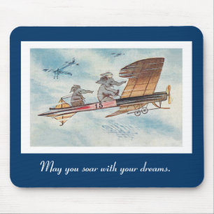 Cute Flying Elephants Vintage Mouse Pad