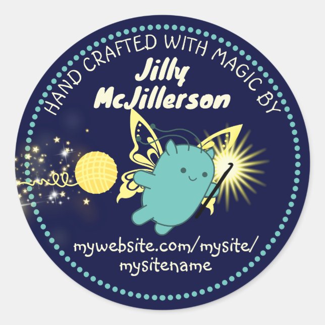 Cute flying fairy crochet hook yarn crafts package classic round sticker (Front)