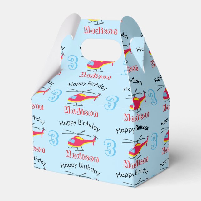 Cute Flying Helicopter Birthday Name & Age  Favor Boxes (Front Side)