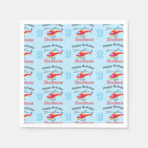 Cute Flying Helicopter Birthday Name & Age Napkins