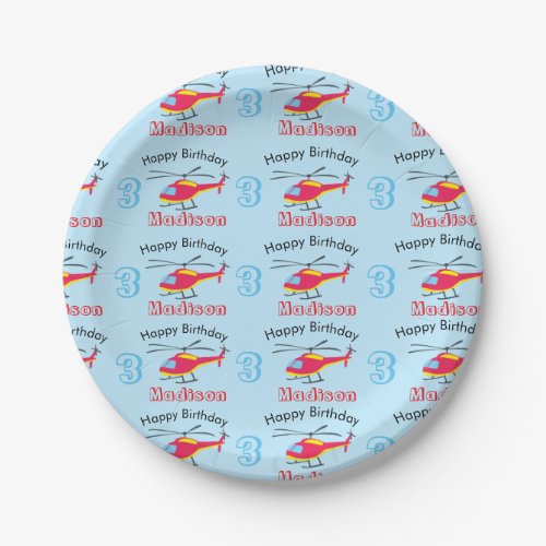 Cute Flying Helicopter Birthday Name  Age Paper Plates