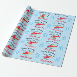 Cute Flying Helicopter Birthday Name & Age  Wrapping Paper