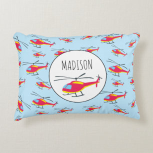 Cute Flying Helicopter Custom Name Accent Pillow
