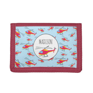 Cute Flying Helicopter Custom Name  Trifold Wallet