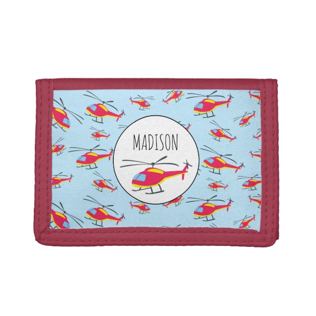 Cute Flying Helicopter Custom Name  Trifold Wallet (Front)