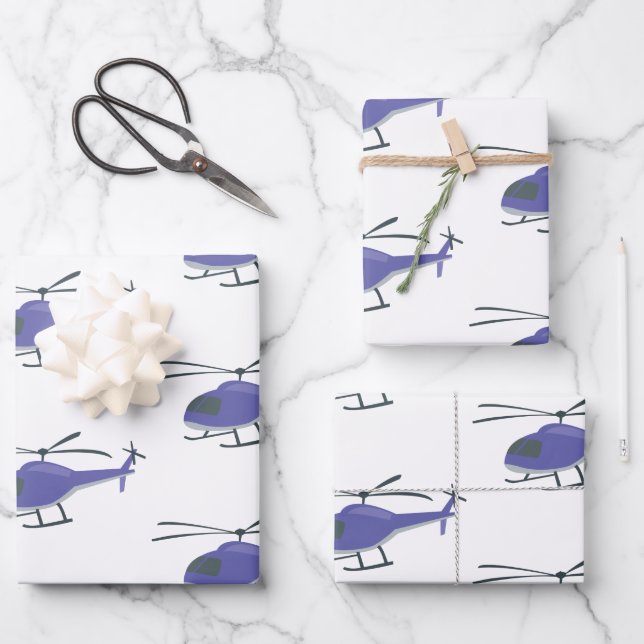 Cute Flying Helicopter Wrapping Paper Sheets (Front)
