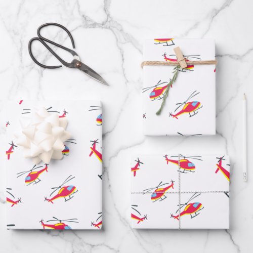 Cute Flying Helicopter Wrapping Paper Sheets