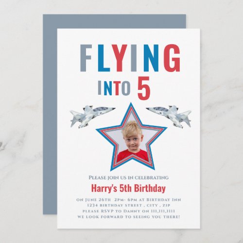 Cute flying into 5 birthday Invitation