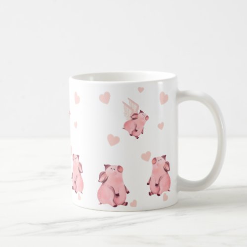 Cute Flying  Kissing Winged Pink  Pigs Coffee Mug