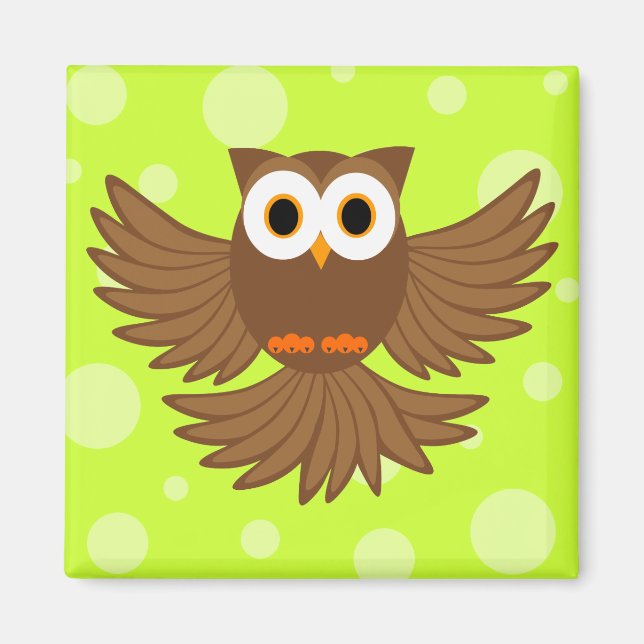 Cute Flying Night Owl Cartoon Magnet (Front)