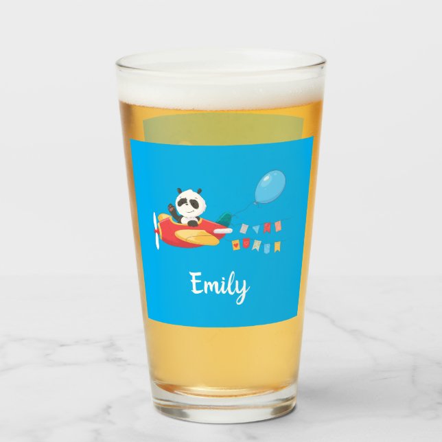 Cute Flying Panda Personalized Glass (Back Filled)