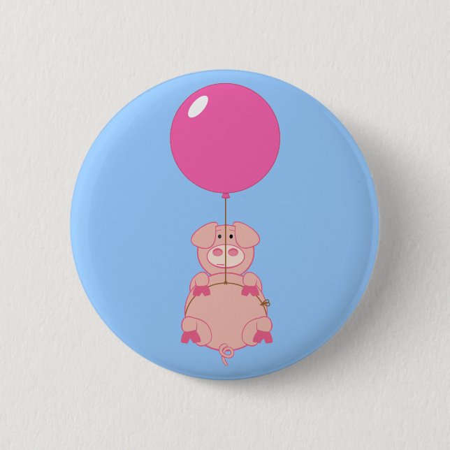 Cute Flying Pig and Balloon Pinback Button (Front)