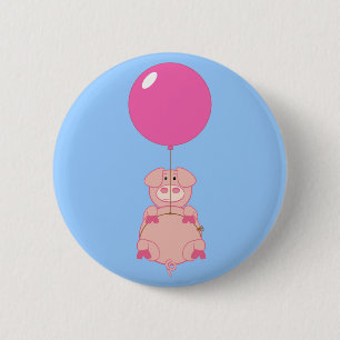 Cute Flying Pig and Balloon Pinback Button