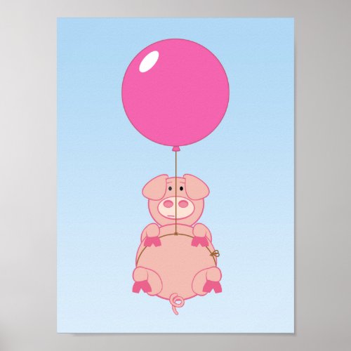 Cute Flying Pig and Balloon Poster