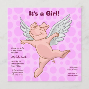 Cute Flying Pig Baby Shower Party Invitation