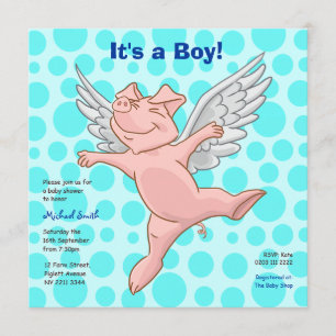 Cute Flying Pig Baby Shower Party Invitation