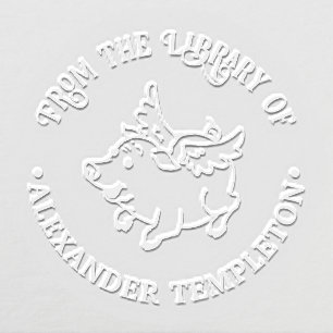 Cute Flying Pig Library Book Name Embosser