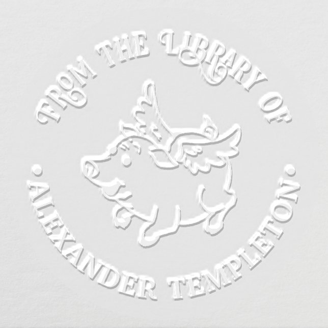 Cute Flying Pig Library Book Name Embosser (Design)