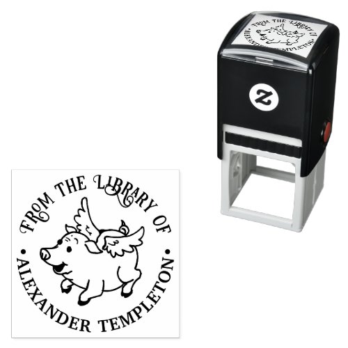 Cute Flying Pig Library Book Name Self_inking Stamp