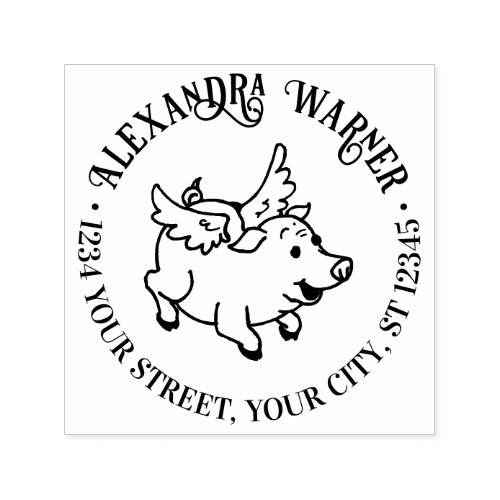 Cute Flying Pig Name Return Address  Self_inking Stamp