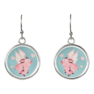 Cute Flying Pig with Wings When Pigs Fly Earrings