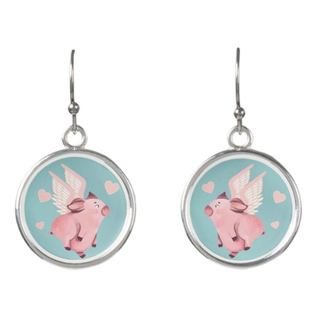 Cute Flying Pig with Wings When Pigs Fly Earrings (Front)