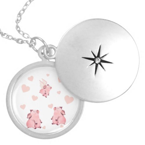 Cute Flying Pig with Wings When Pigs Fly Locket Necklace