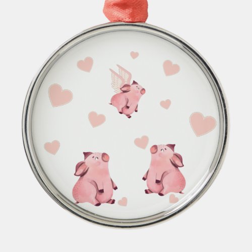 Cute Flying Pig with Wings When Pigs Fly Metal Ornament