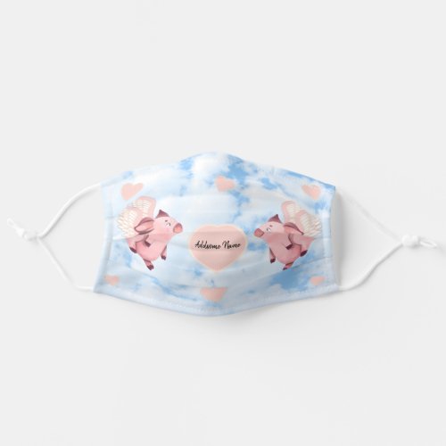 Cute Flying Pig with Wings When Pigs Fly Sky Adult Cloth Face Mask