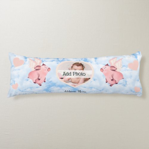 Cute Flying Pig with Wings When Pigs Fly Sky Body Pillow