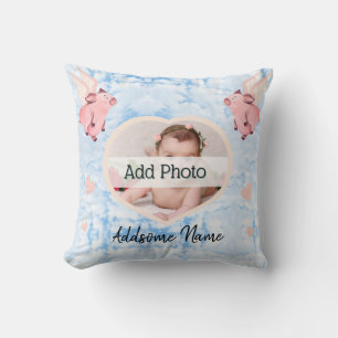 Cute Flying Pig with Wings When Pigs Fly Sky Throw Pillow