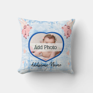 Cute Flying Pig with Wings When Pigs Fly Sky Throw Pillow