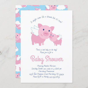 Cute Flying Pigs Baby Shower Invitation